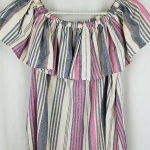 EASEL ruffle collar stripe tunic pink gray blue S